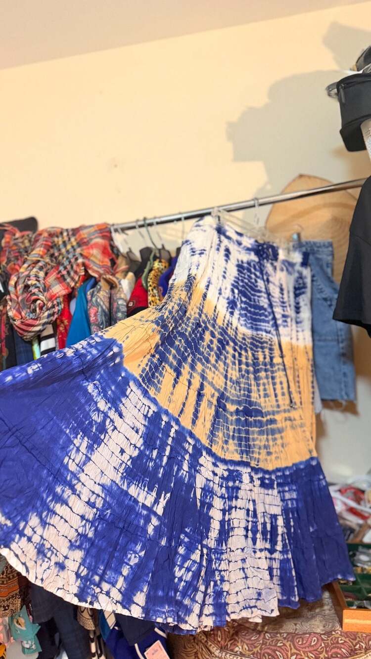 Cato Plus Sportswear Tie Dye Skirt Size 18/20 Blue Yellow Bohemian Maxi